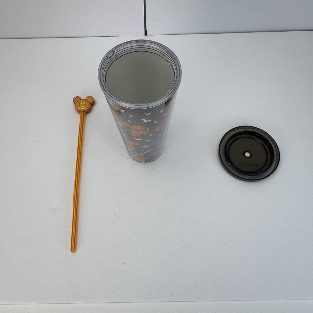 Disney Halloween Mickey Mouse Skeleton Tumbler with Pumpkin Mickey Straw‎ - Picture 9 of 16